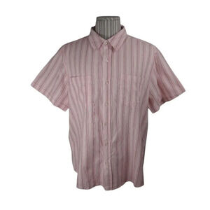Zenformen Work Office Business Casual Bitton Down Dress Shirt Pink Stripes XL